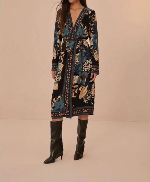 blossom tapestry wrap dress in blossom tapestry black