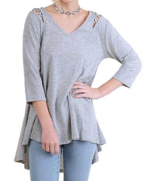 criss cross cutout detail tunic top in heather grey