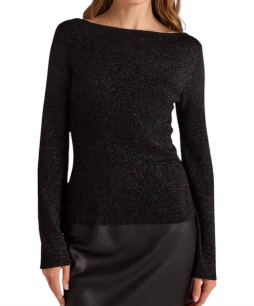 metallic long sleeve sweater in metallic black