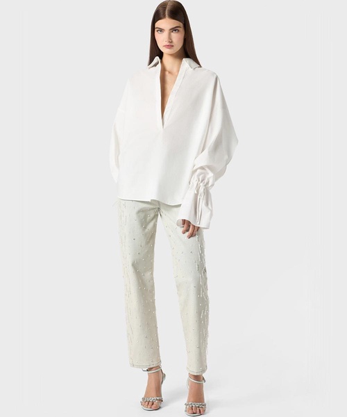 Polo neck blouse in poplin