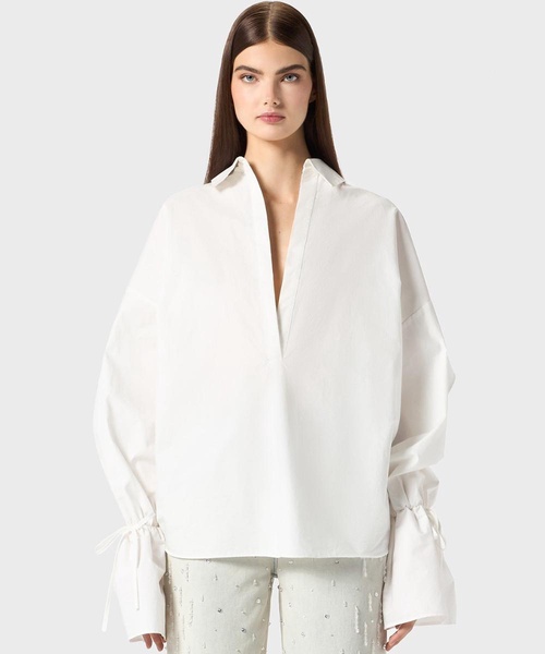 Polo neck blouse in poplin