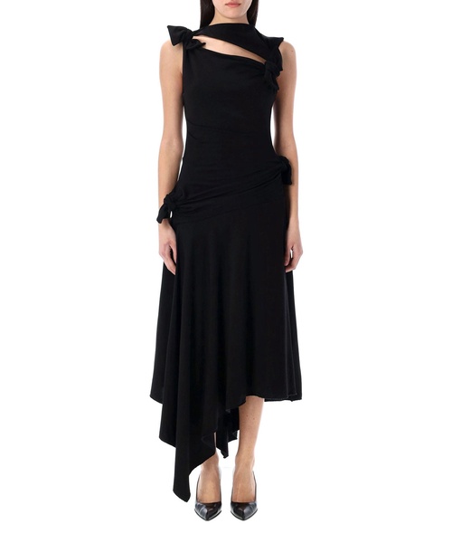 Black Tie-Up Dress with Asymmetric Hem