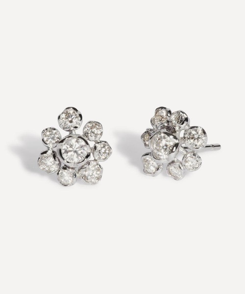 18ct White Gold Marguerite Large Diamond Flower Stud Earrings
