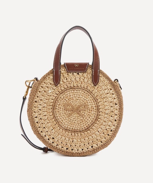 Raffia Small Round Bow Tote Bag