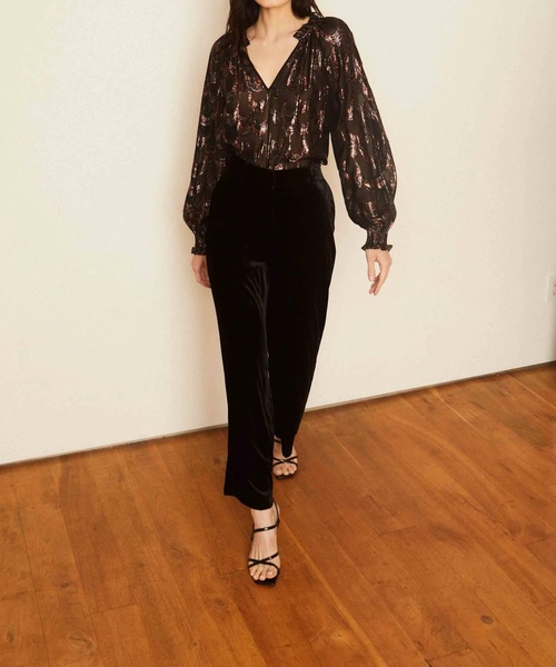monica sparkle scallop top in black and copper