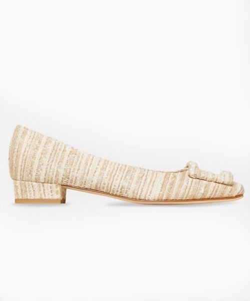 women's buckle shoes in raffia textured tweed