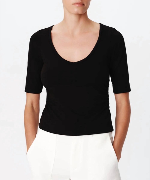 pima cotton elbow sleeve tee in black