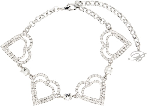 Silver Metal Rhinestone Hearts Choker