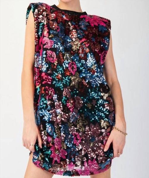 sleeveless allover sequins dress in magenta rose