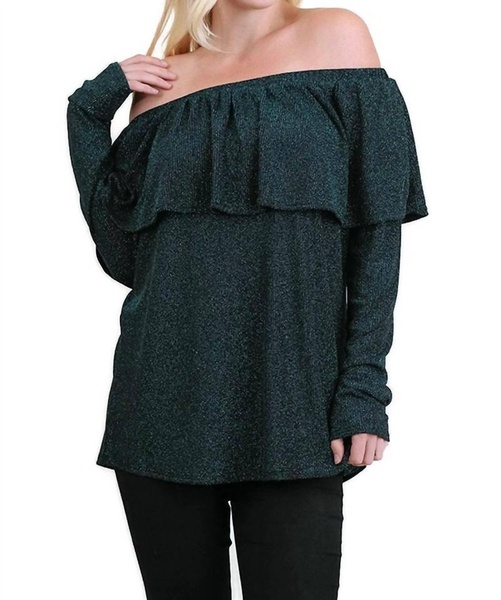 metallic ruffled tunic in peacock