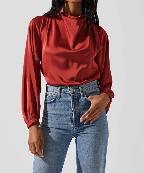 veronica satin cutout top in rust