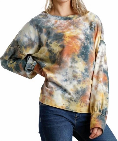 tie dye twisted collar top in pumpkin