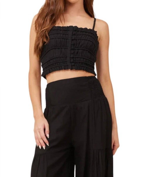 voille button tank top in black