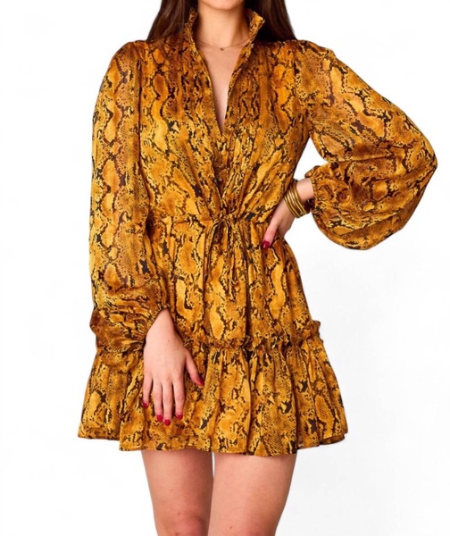 grace long sleeve short dress in snake charmer