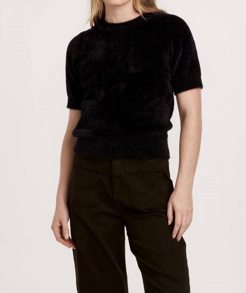 suzie fuzzy short sleeve sweater top in black
