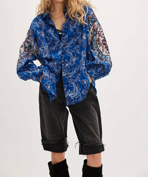 rose bud blouse in cerulean blue