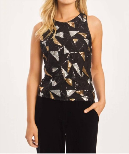 felice precious metal geo sequin top