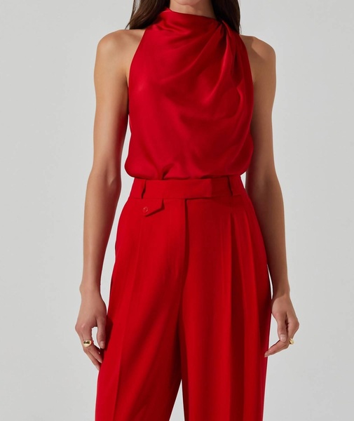 iza satin high neck top in red