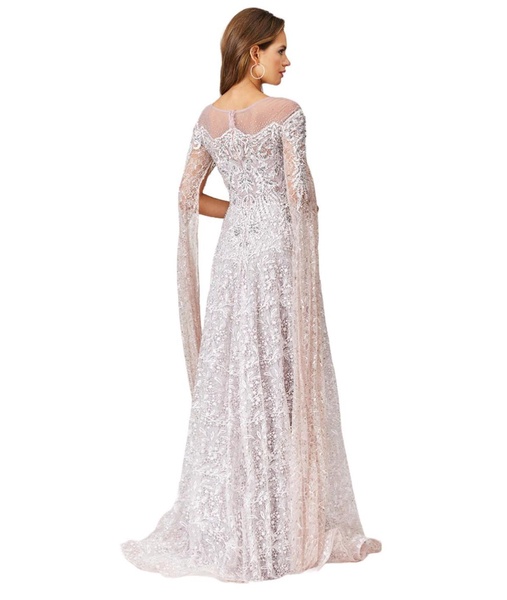 Women's Lace Gown with Dramatic Cape Sleeves