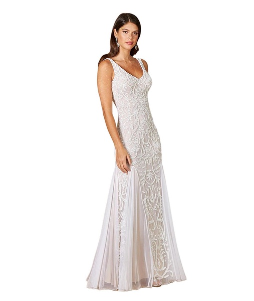 Women's Greta Beaded V-Neck Tulle Wedding Dress with Contrast Lining