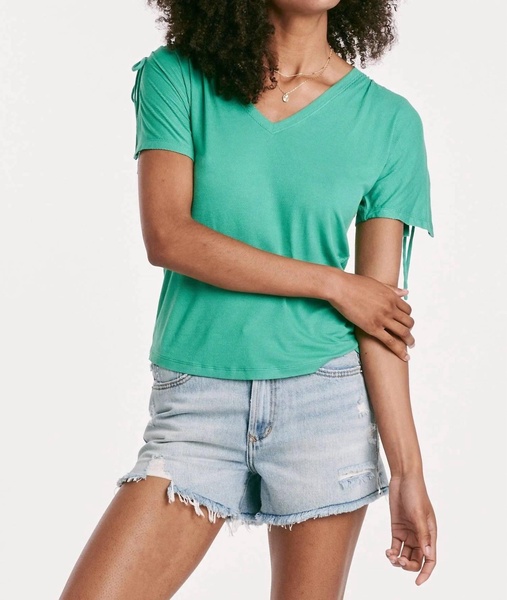 minnie shirred short shoulder top in garden green