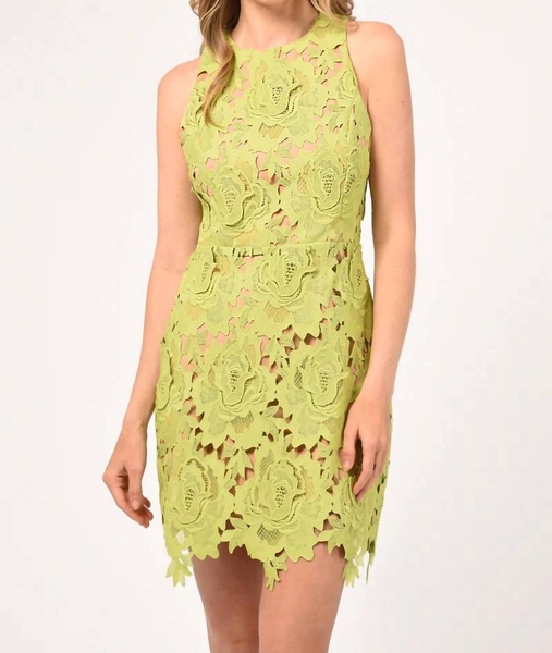 cassie 3d crochet mini dress in lime green
