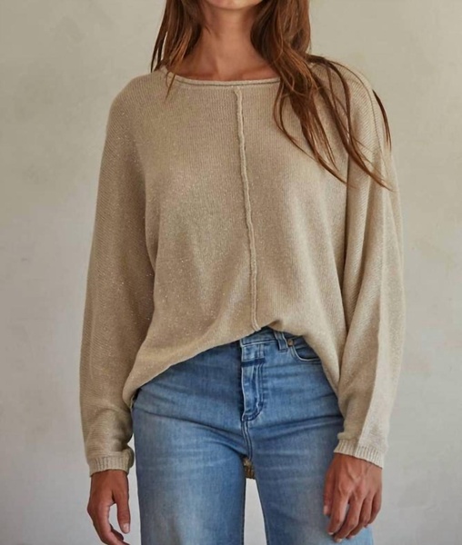 knit sweater lurex ribbed pullover in taupe