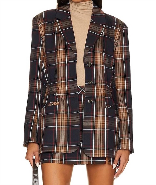 frida plaid jacket in navy plaid
