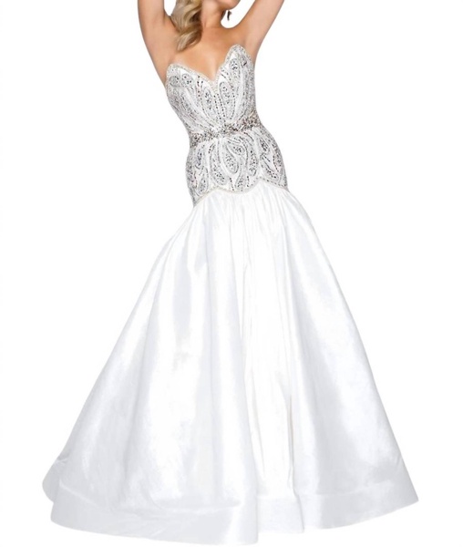 embellished satin prom dress in pearl pastel