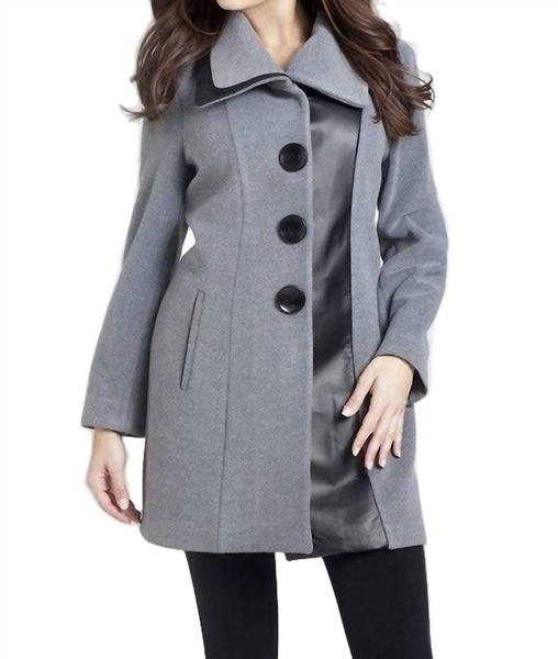 faux leather accent car coat in gray/black
