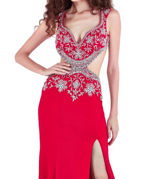 sparkling prom dress in hot red
