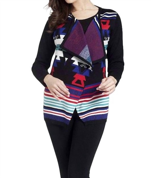 southwest draped cardigan in black multi