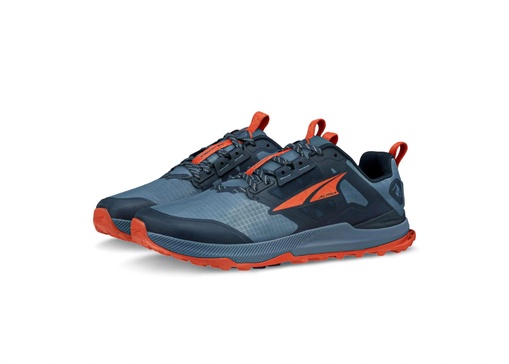men's lone peak 8 trail running shoes in blue/orange