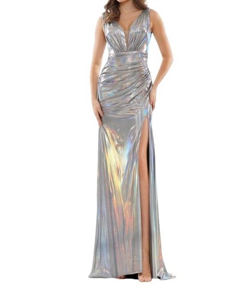 metallic liquid jersey dress in silver