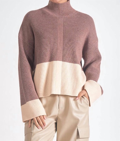vivianne color block mock neck in plum gray