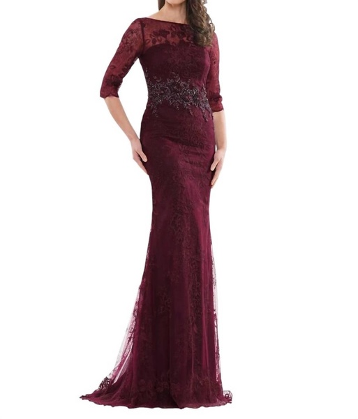 sheer lace mother of bride gown in wine