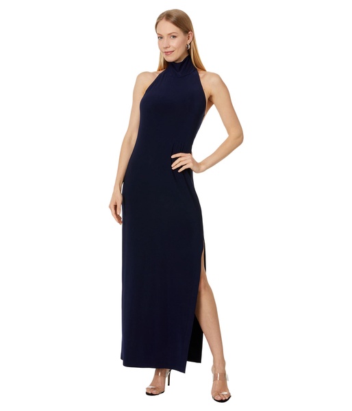 Norma Kamali Women's Halter Turtle Side Slit Gown