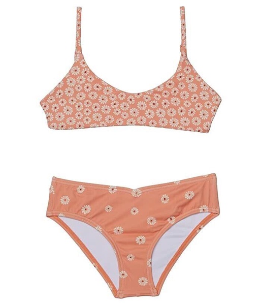 bikini top girl 8 peach floral print stretch two-piece swimsuit erk446 (pink,8)