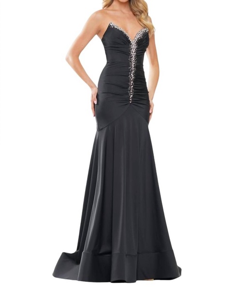 strapless v-neckline floor-length dress in black