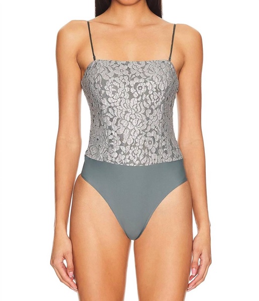 reina metallic bodysuit in silver