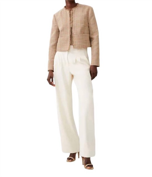 effie boucle collarless blazer in camel/classic cream
