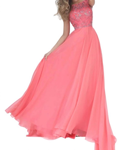 beaded chiffon prom dress in coral