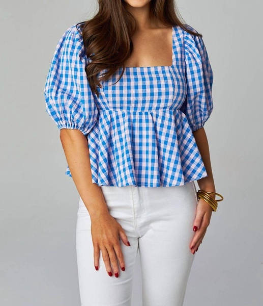 alana puff sleeve peplum top in nantucket