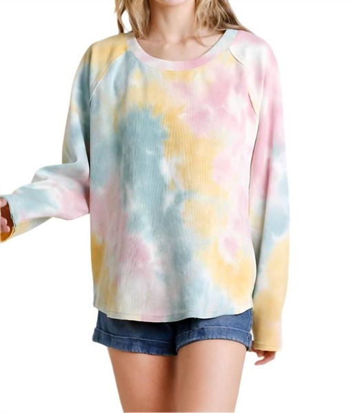 raglan sleeve raw edged top in multi