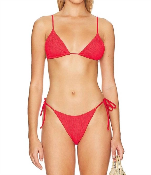 tanning bikini top in red scrunch