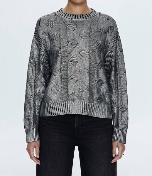 everly cable sweater in gilded midnight