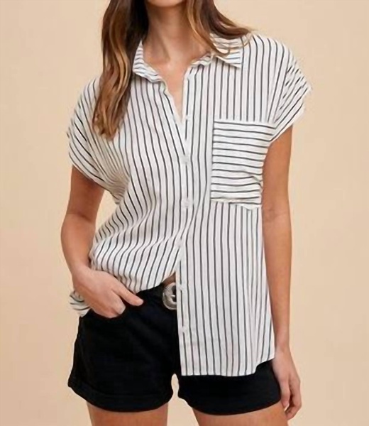 button down dolman sleeve shirt in black/ivory