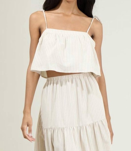 everlanes striped crop top in tan/white