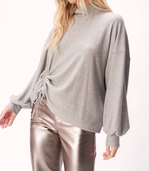 sinead cinched heathered cozy rib mockneck top in heathered grey