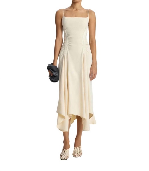 silvia stretch linen midi dress in bone